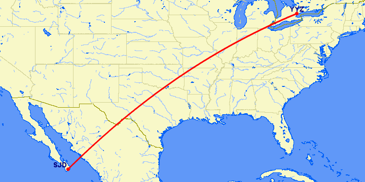 перелет San Jose Del Cabo — Торонто на карте