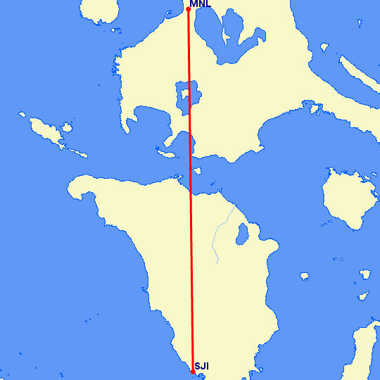перелет Сан Хосе — Манила на карте