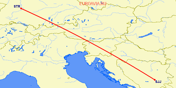 перелет Сараево — Штуттгард на карте