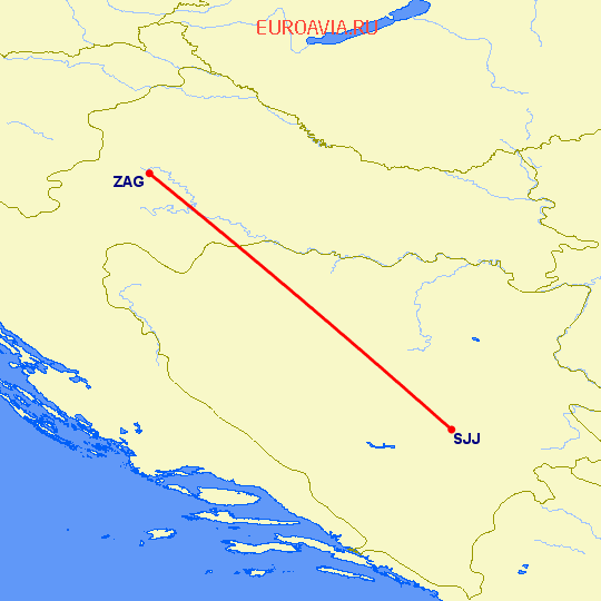 перелет Сараево — Загреб на карте