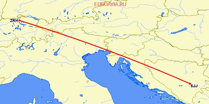 перелет Сараево — Цюрих на карте