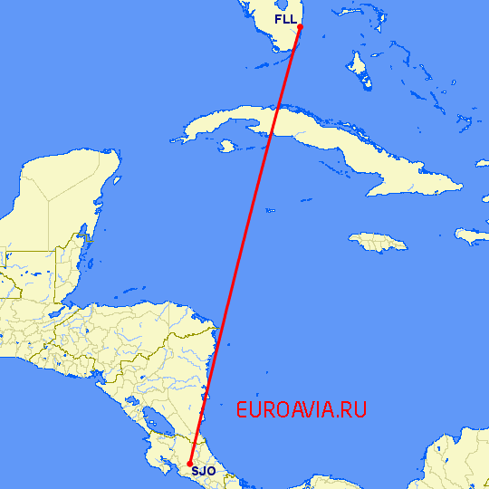 перелет Сан Хосе — Форт Лодердейл  на карте