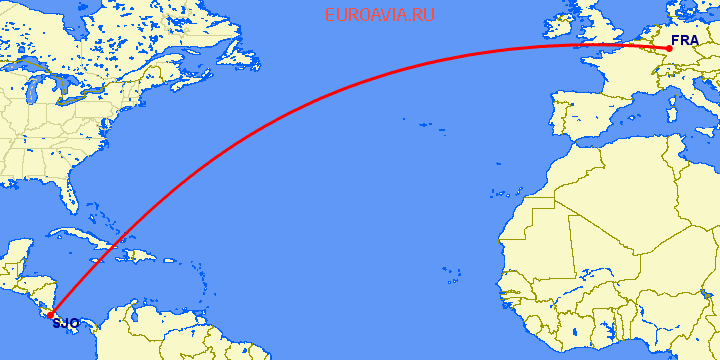 перелет Сан Хосе — Франкфурт на Майне на карте