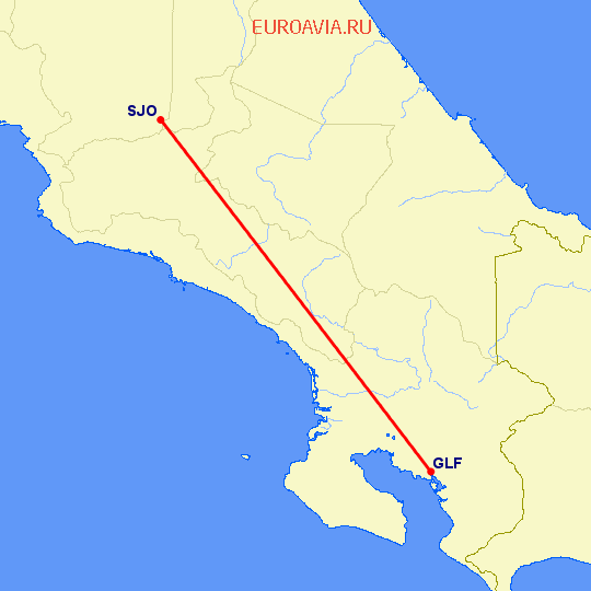 перелет Сан Хосе — Голфито на карте