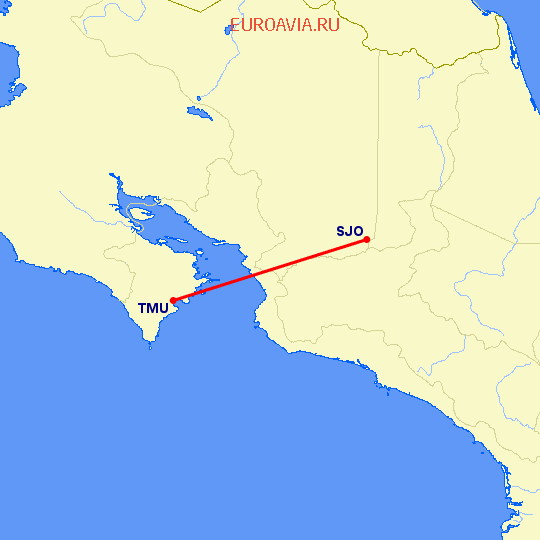 перелет Сан Хосе — Тамбор на карте