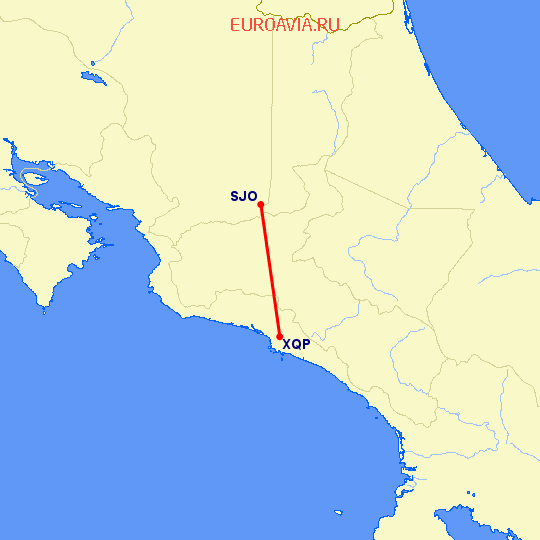 перелет Сан Хосе — Pavones на карте