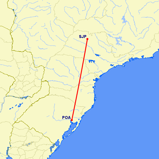 перелет Сан Хосе Ду Рио Прето — Порто Алегре на карте