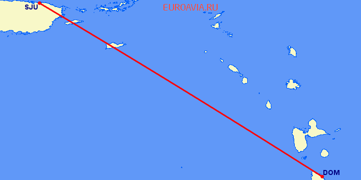 перелет Сан Хуан — Доминика на карте