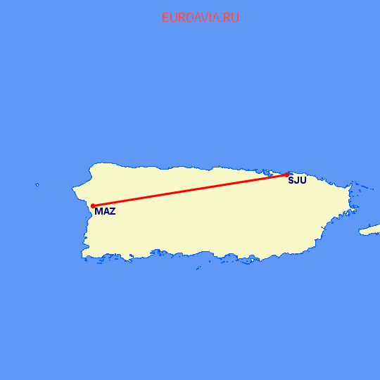 перелет Сан Хуан — Маягуэс на карте
