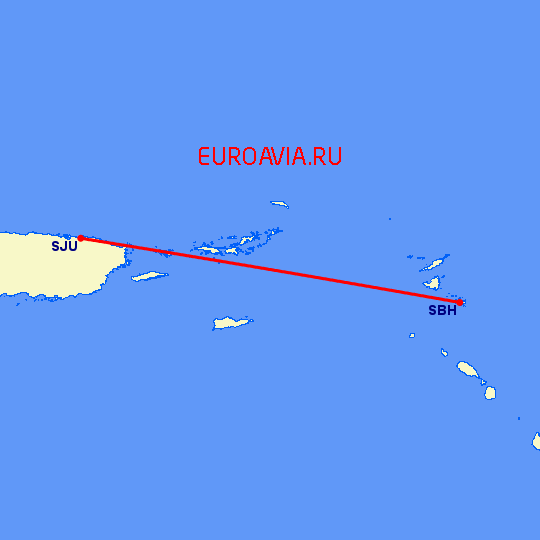перелет Сан Хуан — St Barthelemy на карте