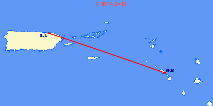 перелет Сан Хуан — Basseterre St Kitts Island на карте
