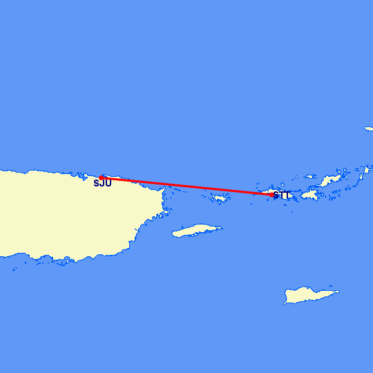 перелет Сан Хуан — Charlotte Amalie St Thomas на карте
