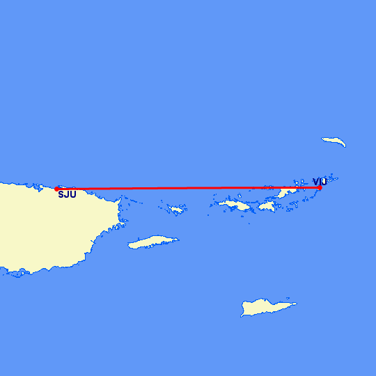 перелет Сан Хуан — Spanish Town Virgin Gorda на карте