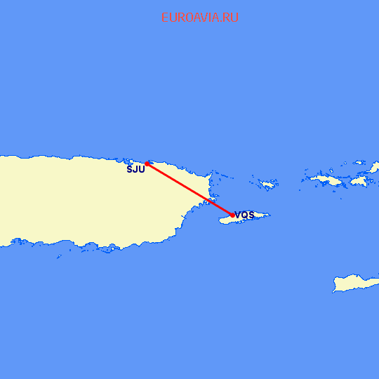 перелет Сан Хуан — Vieques на карте