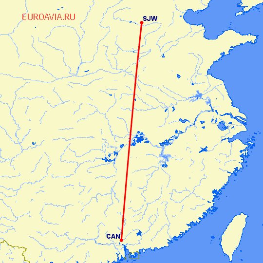 перелет Шицзяжун — Гуанчжоу на карте