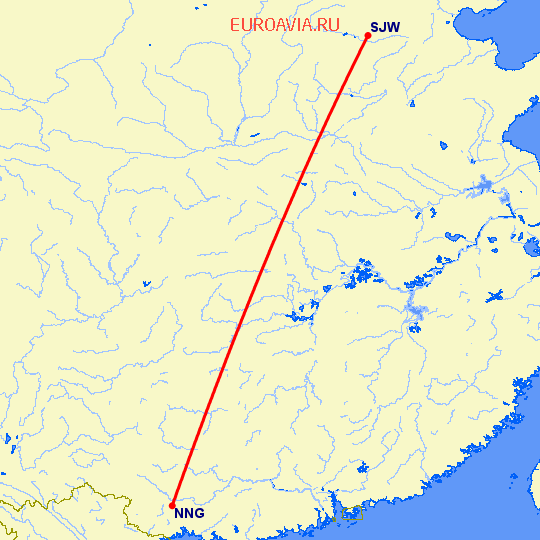 перелет Шицзяжун — Наньнин на карте
