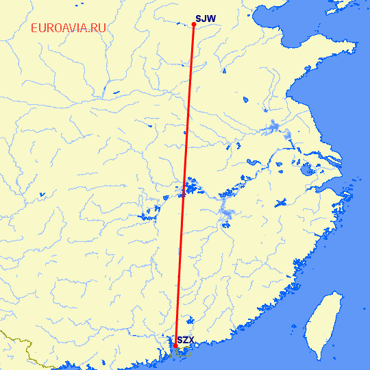 перелет Шицзяжун — Шэньчжэнь на карте