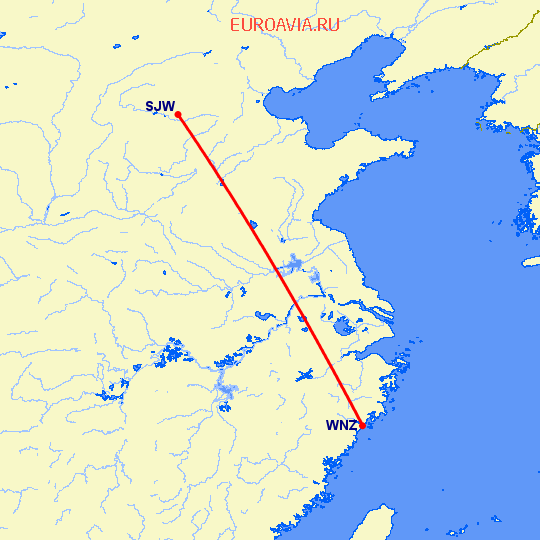 перелет Шицзяжун — Венчжоу на карте