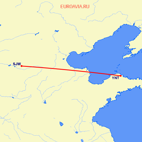 перелет Шицзяжун — Янтай на карте
