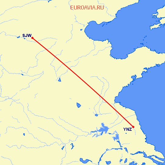 перелет Шицзяжун — Яньчэн на карте