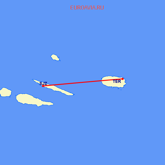 перелет Sao Jorge Island — Terceira Island на карте