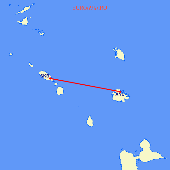 перелет Basseterre St Kitts Island — Сент Джонс на карте