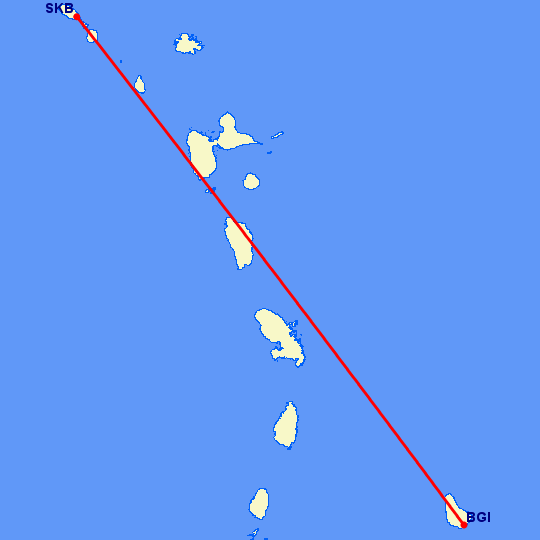 перелет Basseterre St Kitts Island — Бриджтаун на карте
