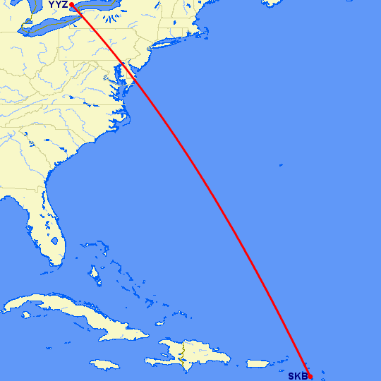 перелет Basseterre St Kitts Island — Торонто на карте