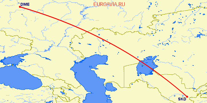 перелет Самарканд — Москва на карте