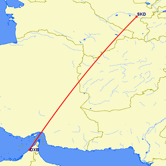 перелет Самарканд — Дубай на карте