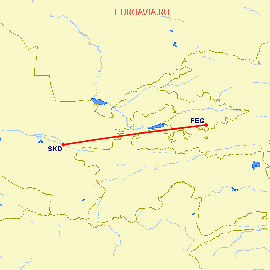 перелет Самарканд — Фергана на карте