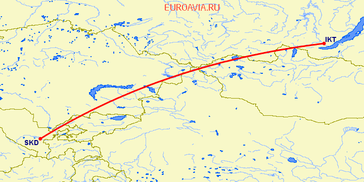 перелет Самарканд — Иркутск на карте