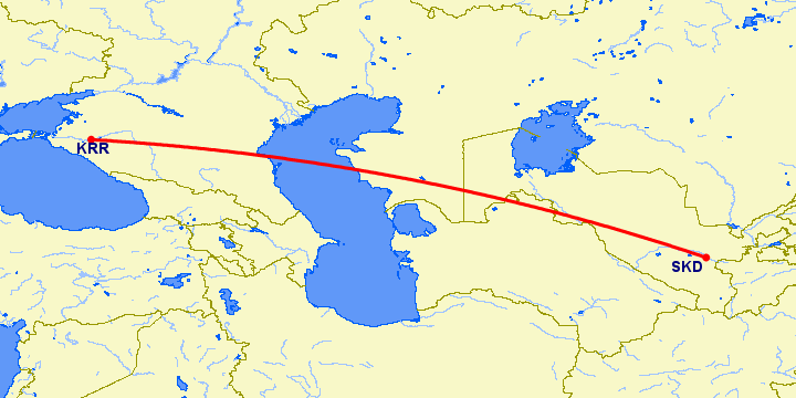 перелет Самарканд — Краснодар на карте