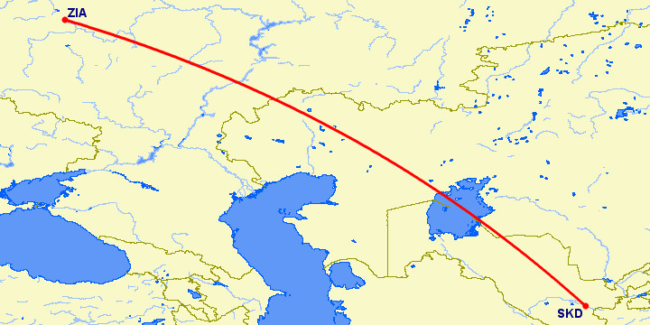 перелет Самарканд — Москва на карте