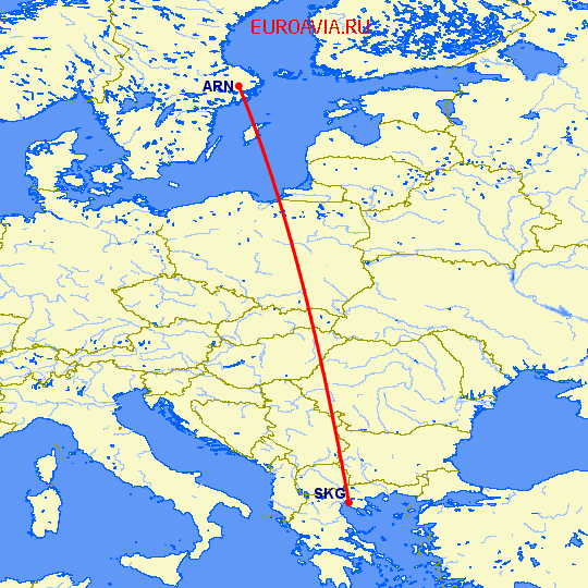 перелет Салоники — Стокгольм на карте
