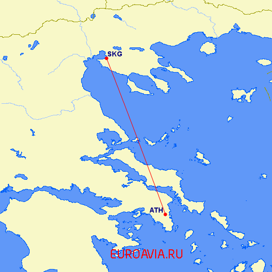 перелет Салоники — Афины на карте