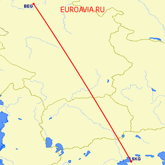перелет Салоники — Белград на карте