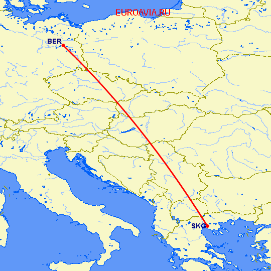 перелет Салоники — Берлин на карте