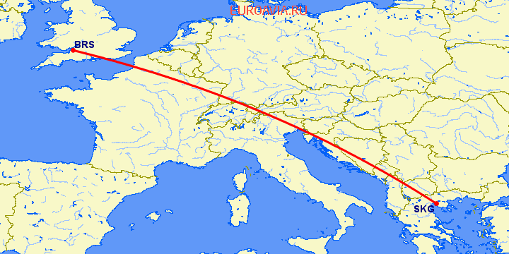 перелет Салоники — Бристоль на карте