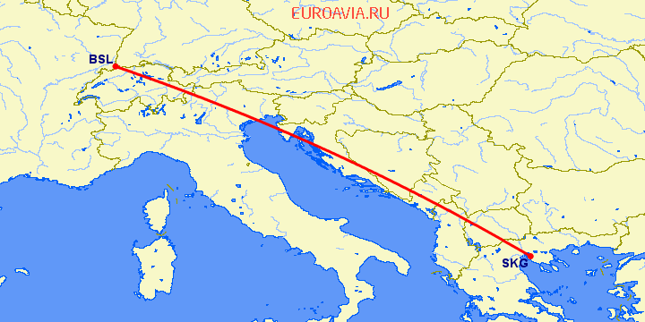 перелет Салоники — Базель-Мюлуз на карте