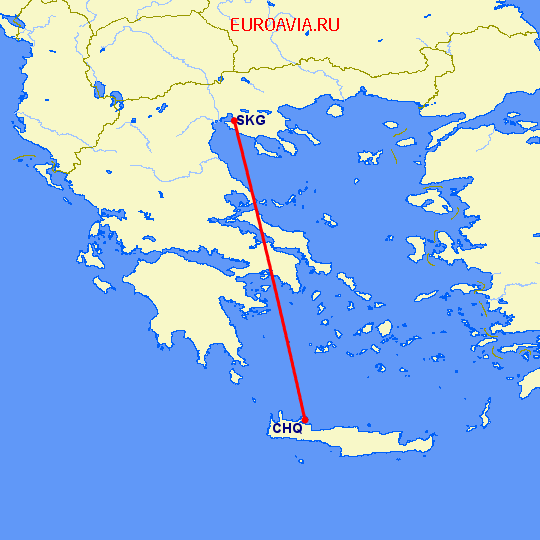 перелет Салоники — Chania на карте