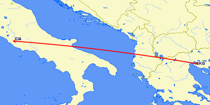 перелет Салоники — Рим на карте