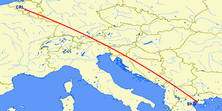 перелет Салоники — Шарлеруа на карте