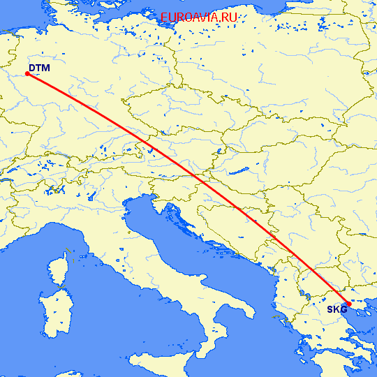 перелет Салоники — Дортмунд на карте