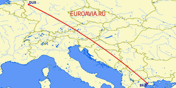 перелет Салоники — Дюссельдорф на карте