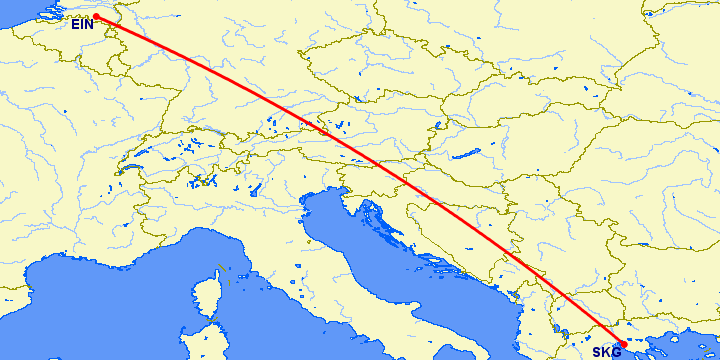 перелет Салоники — Эйндховен на карте