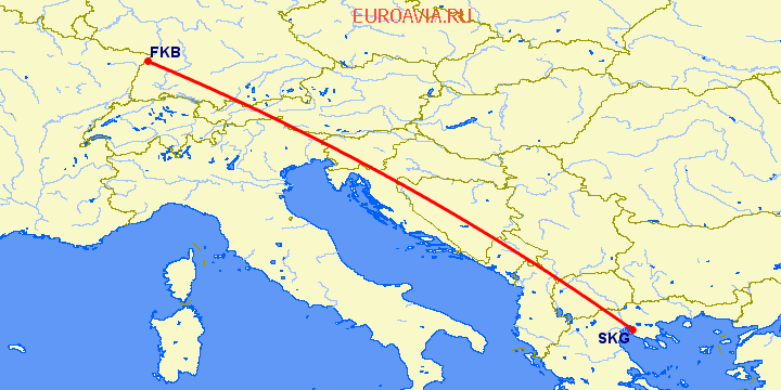 перелет Салоники — Карлсруэ-Баден Баден на карте