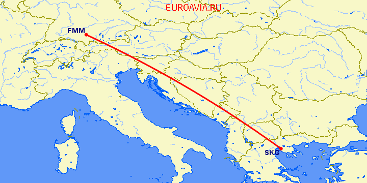 перелет Салоники — Мемминген на карте