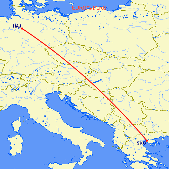 перелет Салоники — Ганновер на карте