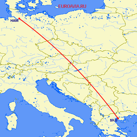 перелет Салоники — Гамбург на карте